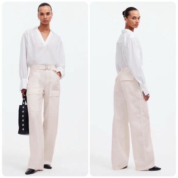 Madewell Pants - NWT Madewell Belted Slouchy Straight Cargo Pants in Vintage Ivory | Size 28